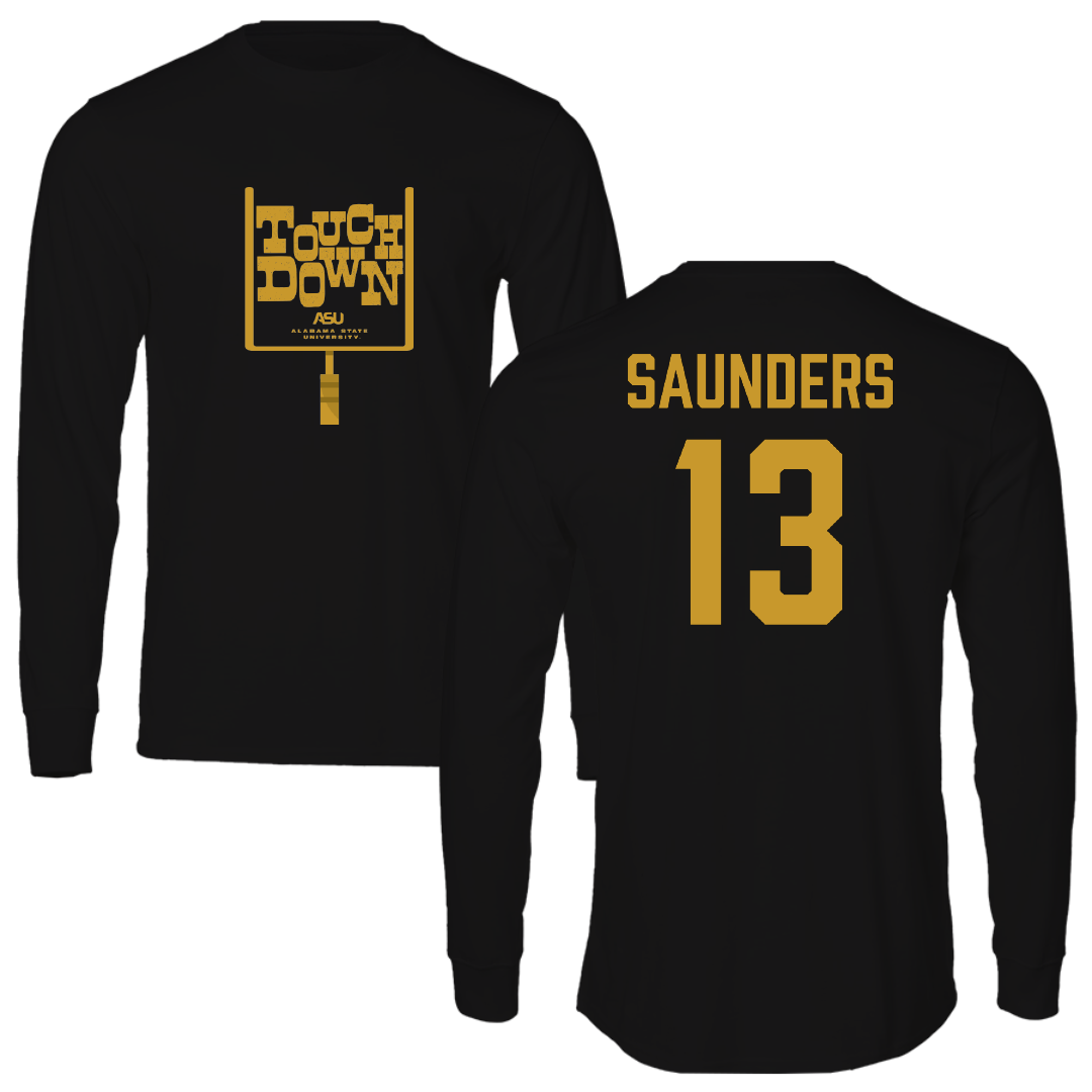 Alabama State University Football Black Touchdown Performance Long Sleeve - #13 Tyree Saunders