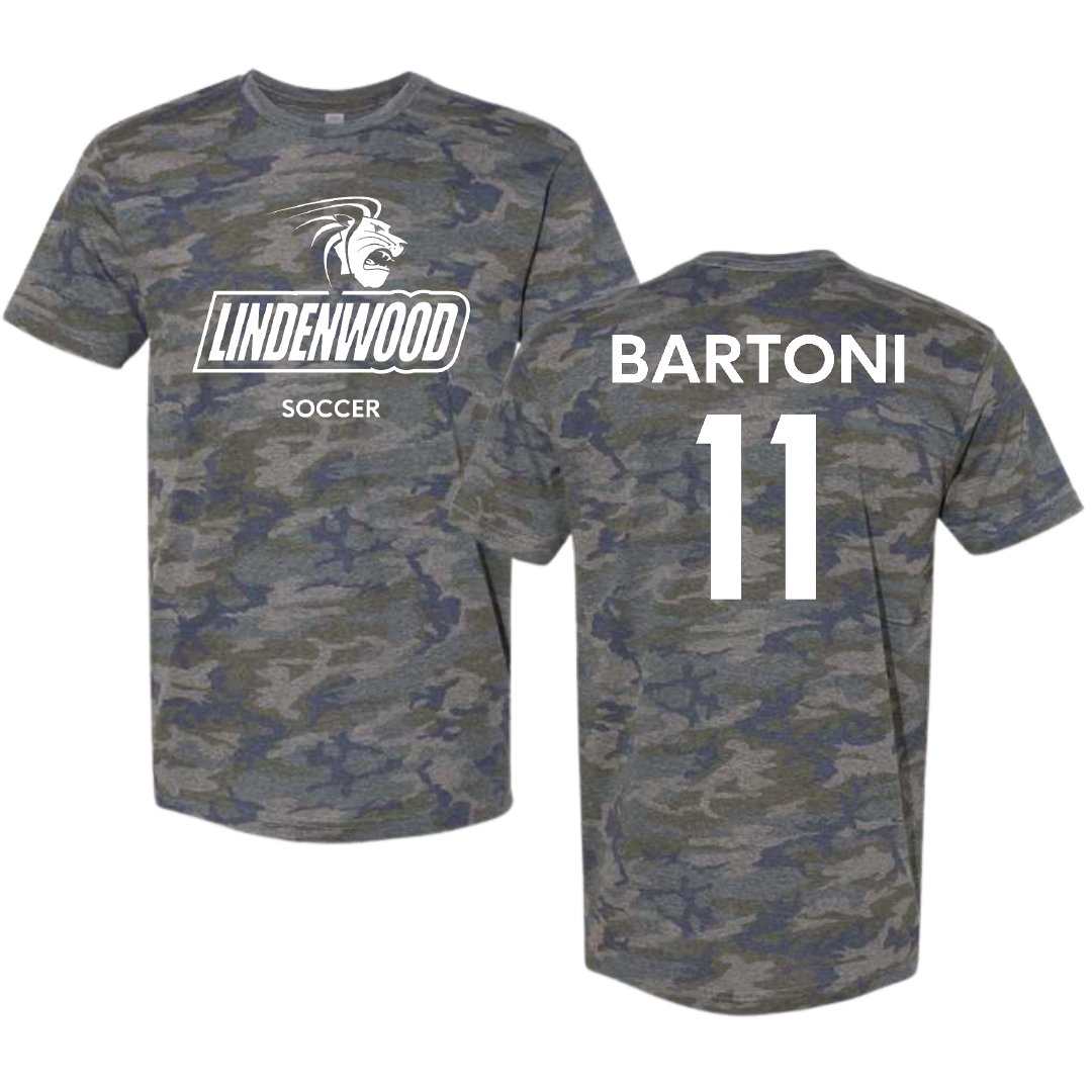 Lindenwood University Soccer (M) Vintage Camo Tee - #11 Luca Bartoni