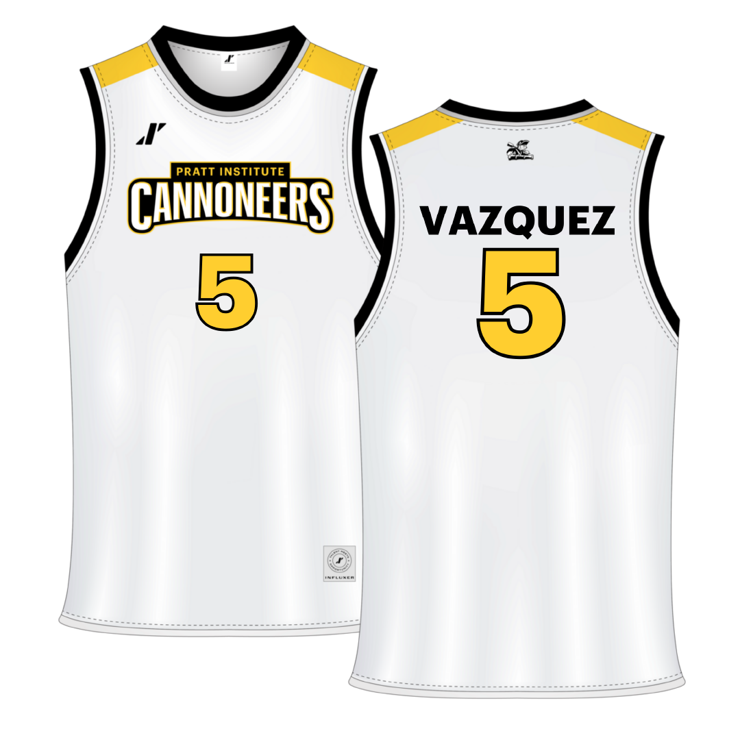 Pratt Institute White Basketball Jersey - #5 Emily Vazquez