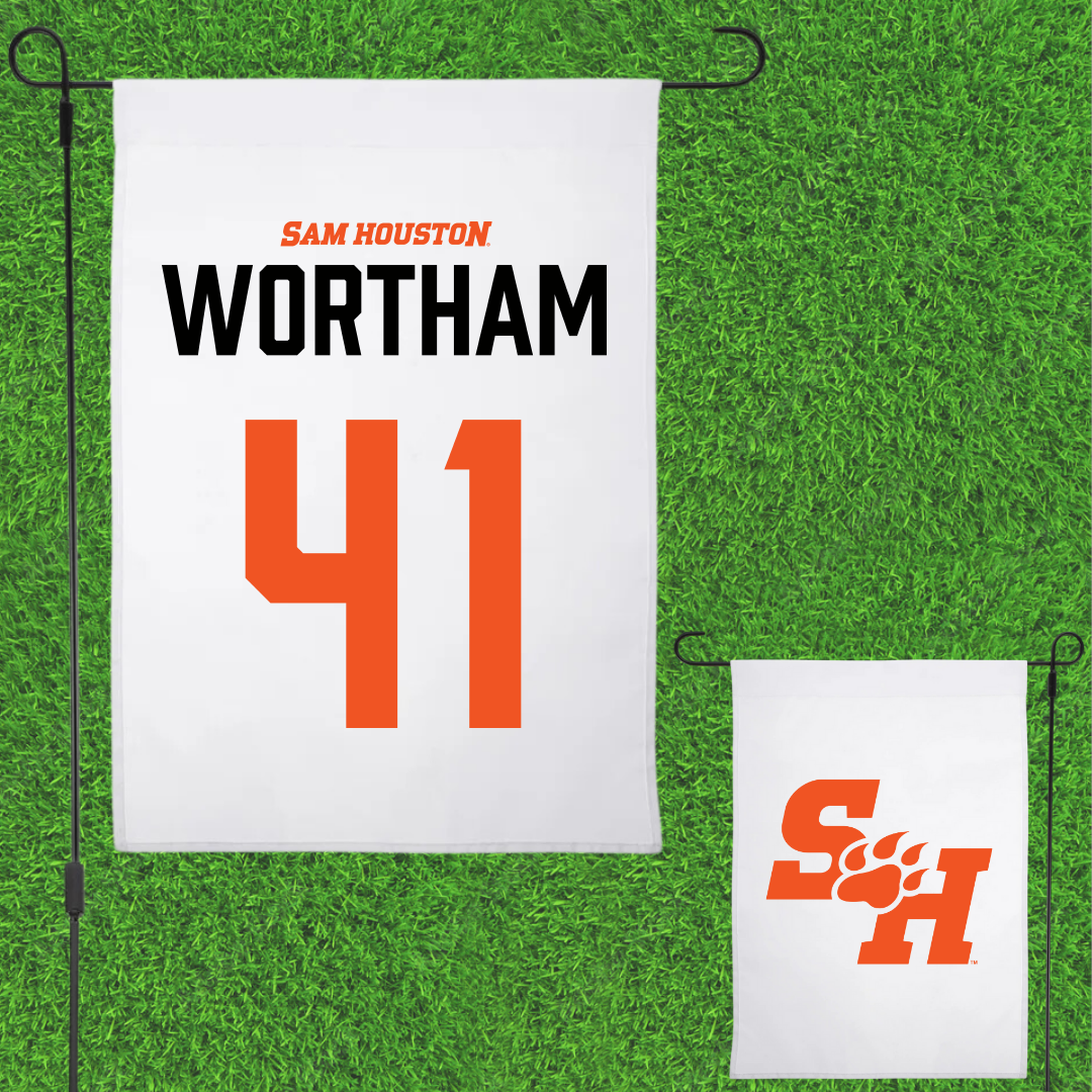 Sam Houston State University Football White Garden Flag - #41 Braylen Wortham