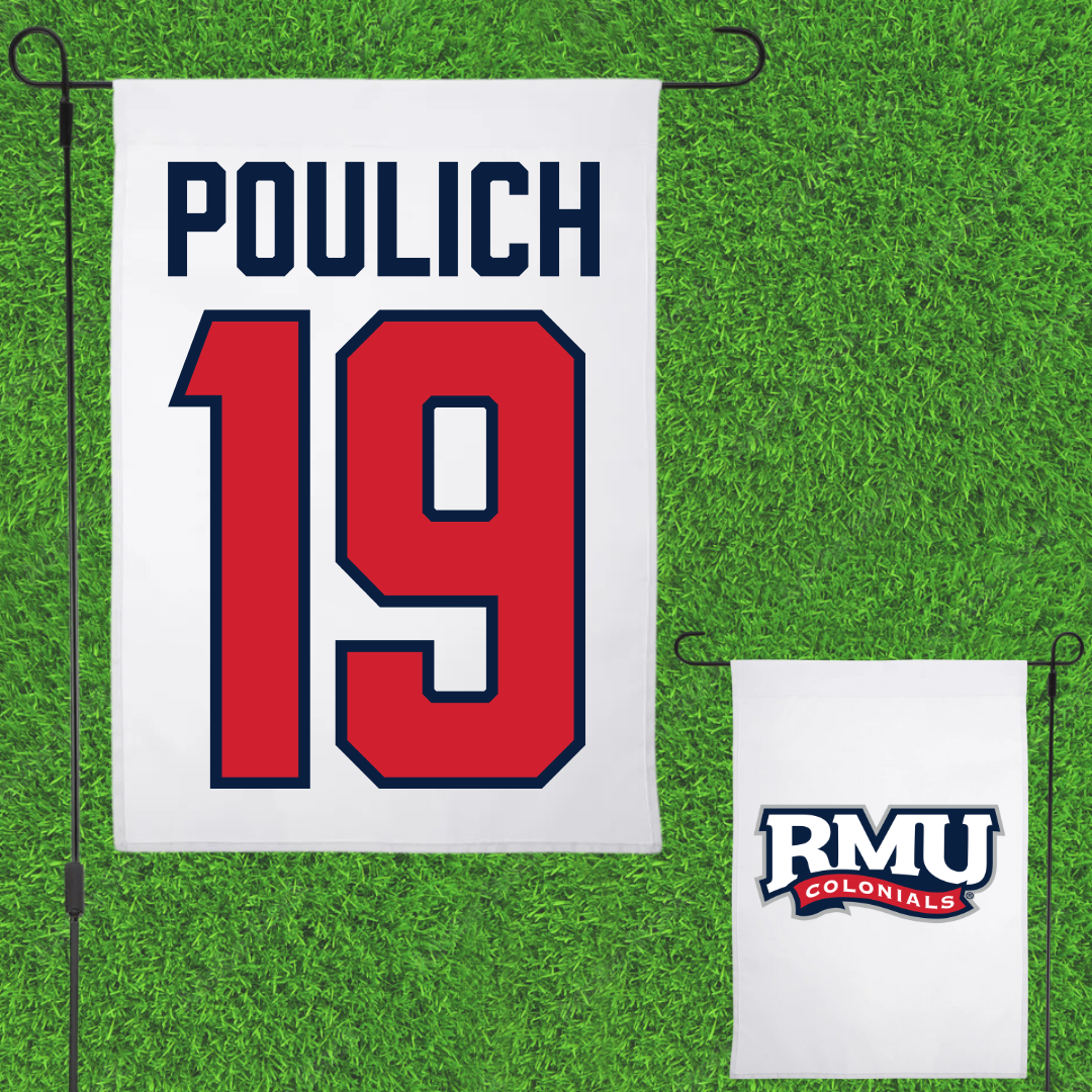 Robert Morris University Softball White Garden Flag - #19 Courtney Poulich