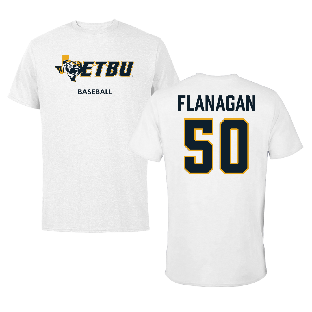 East Texas Baptist University Baseball White Tee - #50 Luke Flanagan
