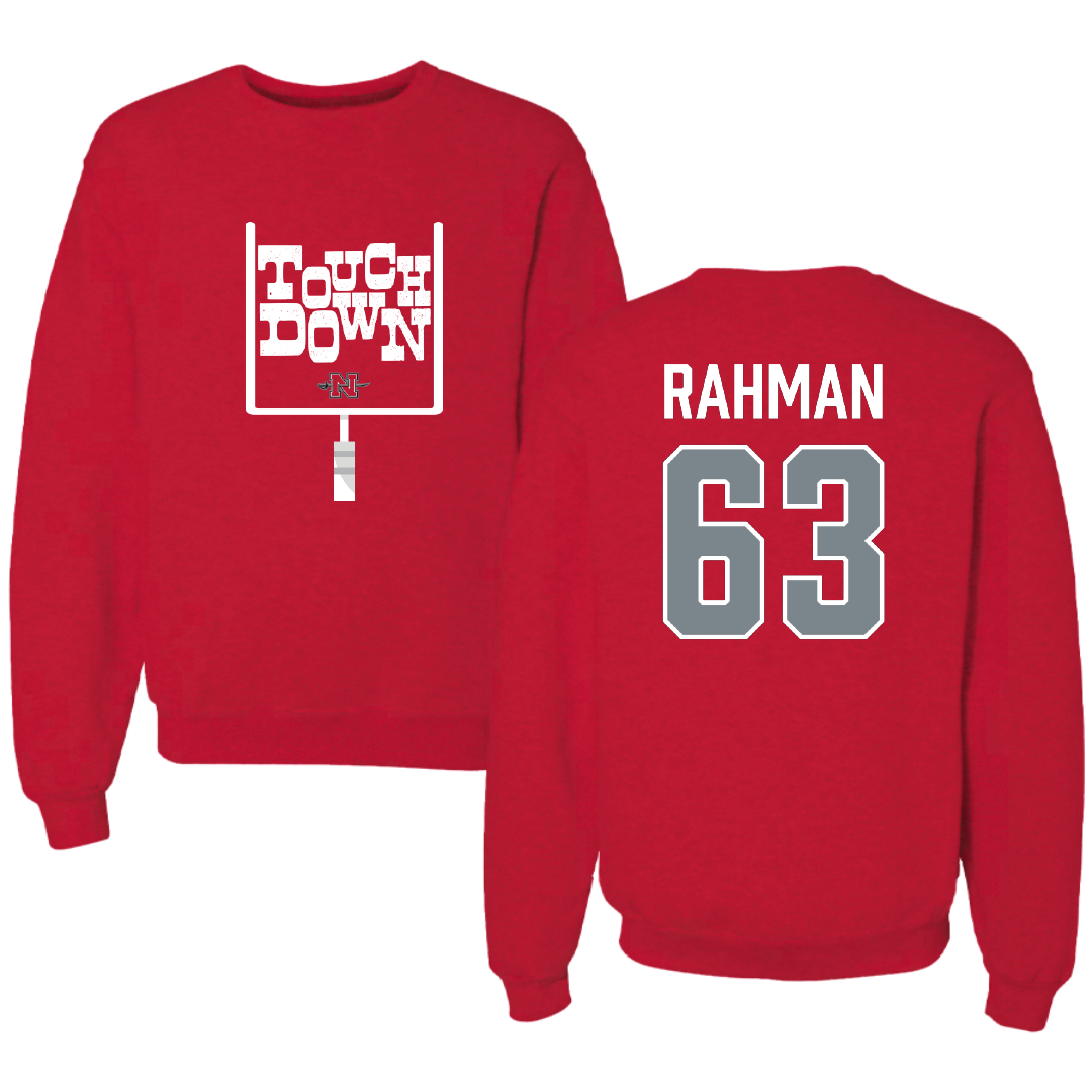 Nicholls State University Football Red Touchdown Crewneck - #63 Hamza Rahman