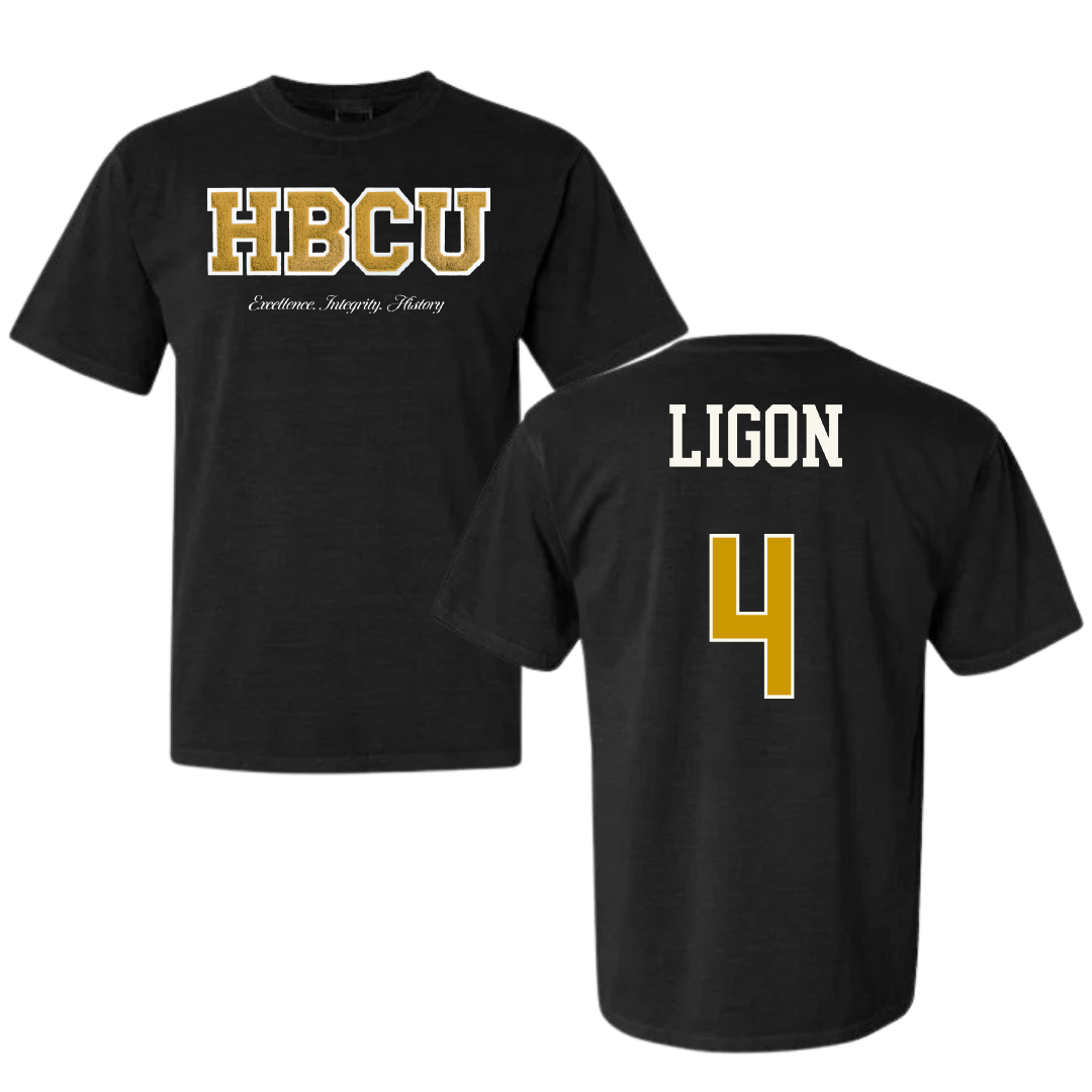 Alabama State University Football Black HBCU Varsity Comfort Colors Tee - #4 Karl Ligon