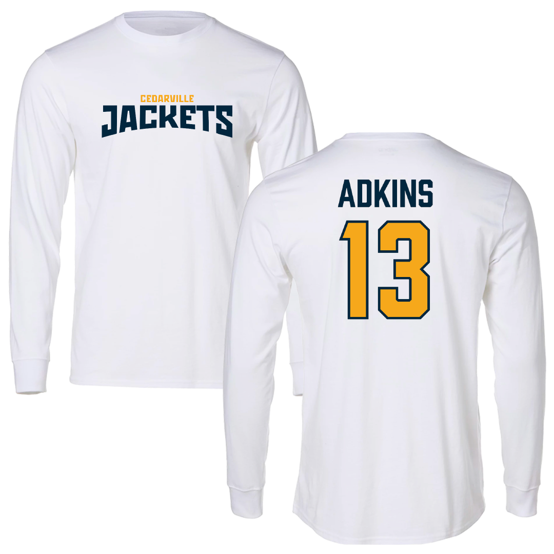 Cedarville University Baseball White Classic Performance Long Sleeve - #13 Nathaniel Adkins