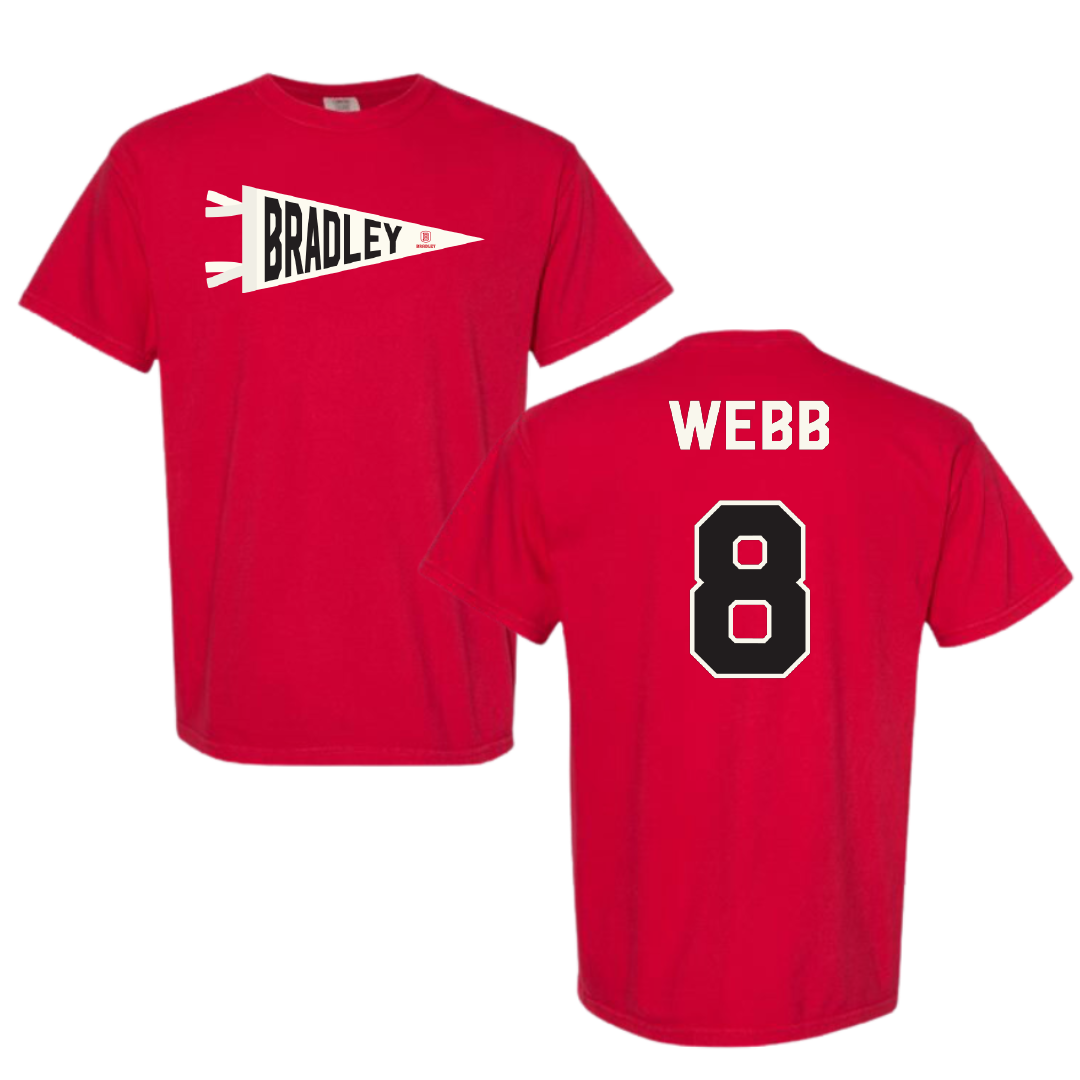 Bradley University Softball Red Pennant Comfort Colors Tee - #8 Hailey Webb