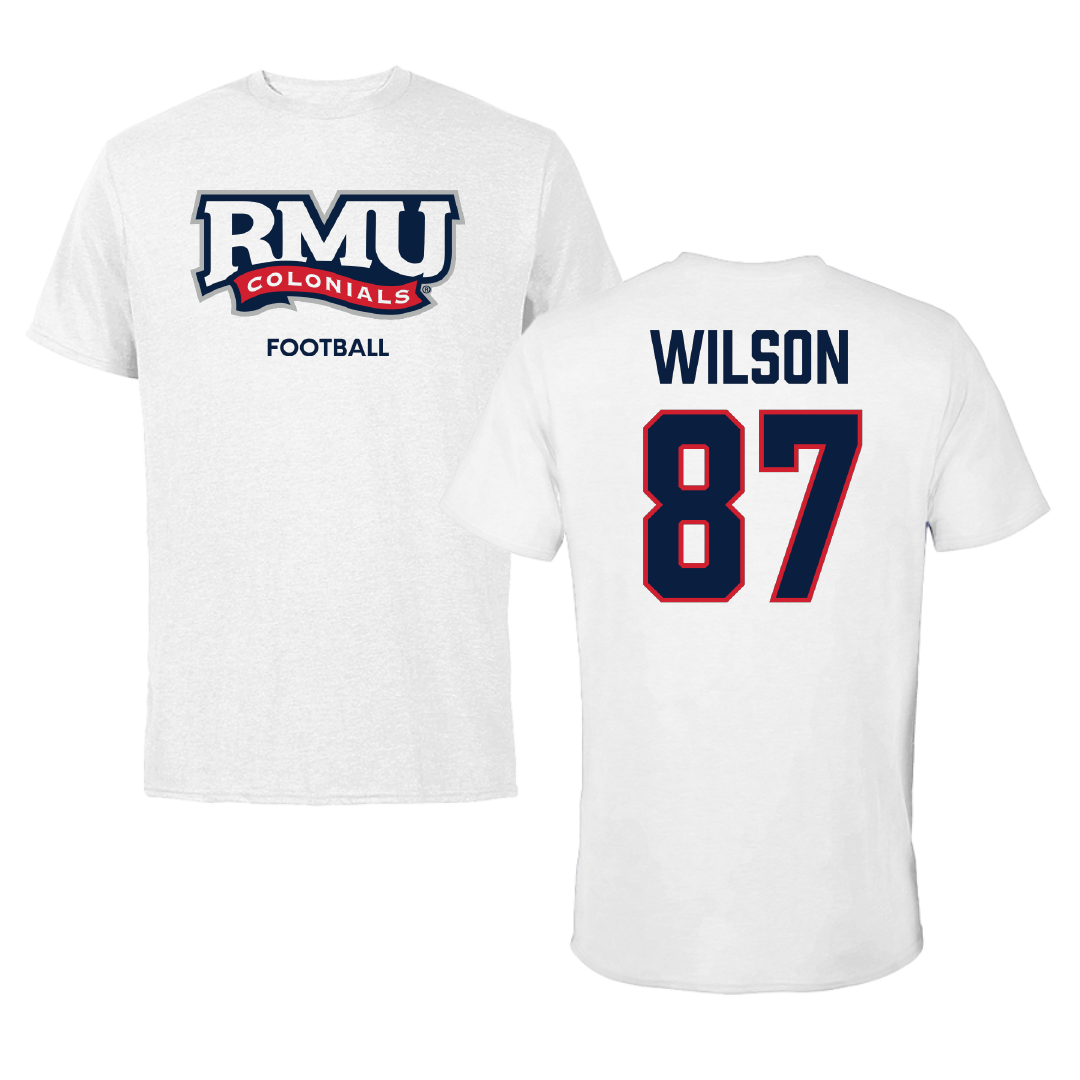 Robert Morris University Football White Tee - #87 Trevor Wilson