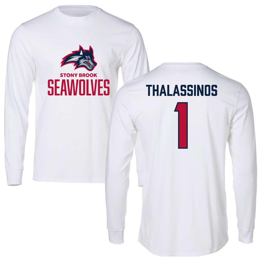 Stony Brook University Softball White Long Sleeve - #1 Marissa Thalassinos