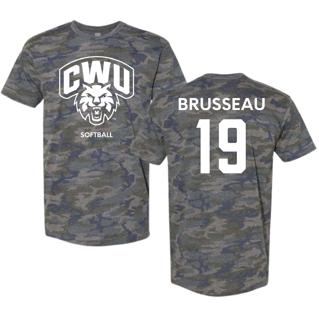Central Washington University Softball Vintage Camo Tee - #19 Kayla Brusseau