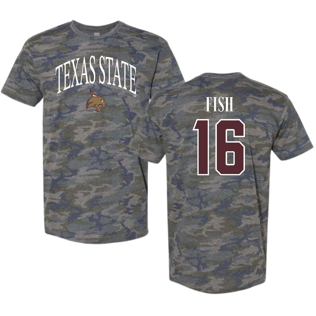 Texas State University Softball Vintage Camo Tee - #16 Emily Fish