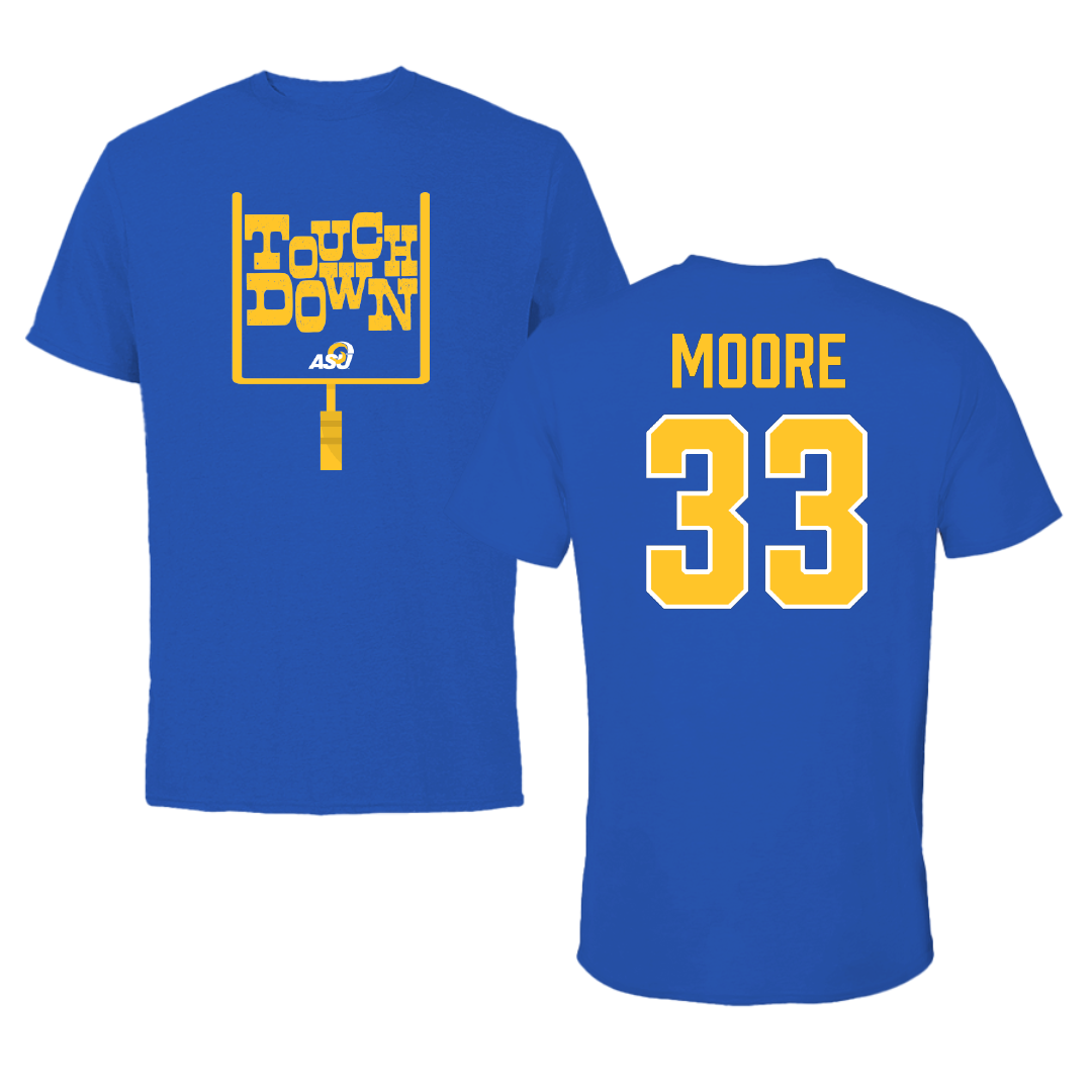 Angelo State University Football Blue Touchdown Performance Tee - #33 Iverson Moore