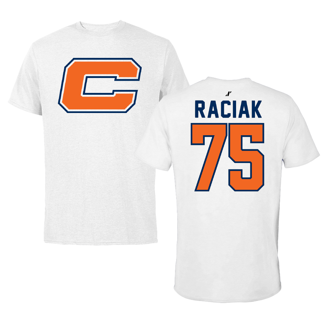Carroll University Football White Performance Tee - #75 Brendan Raciak