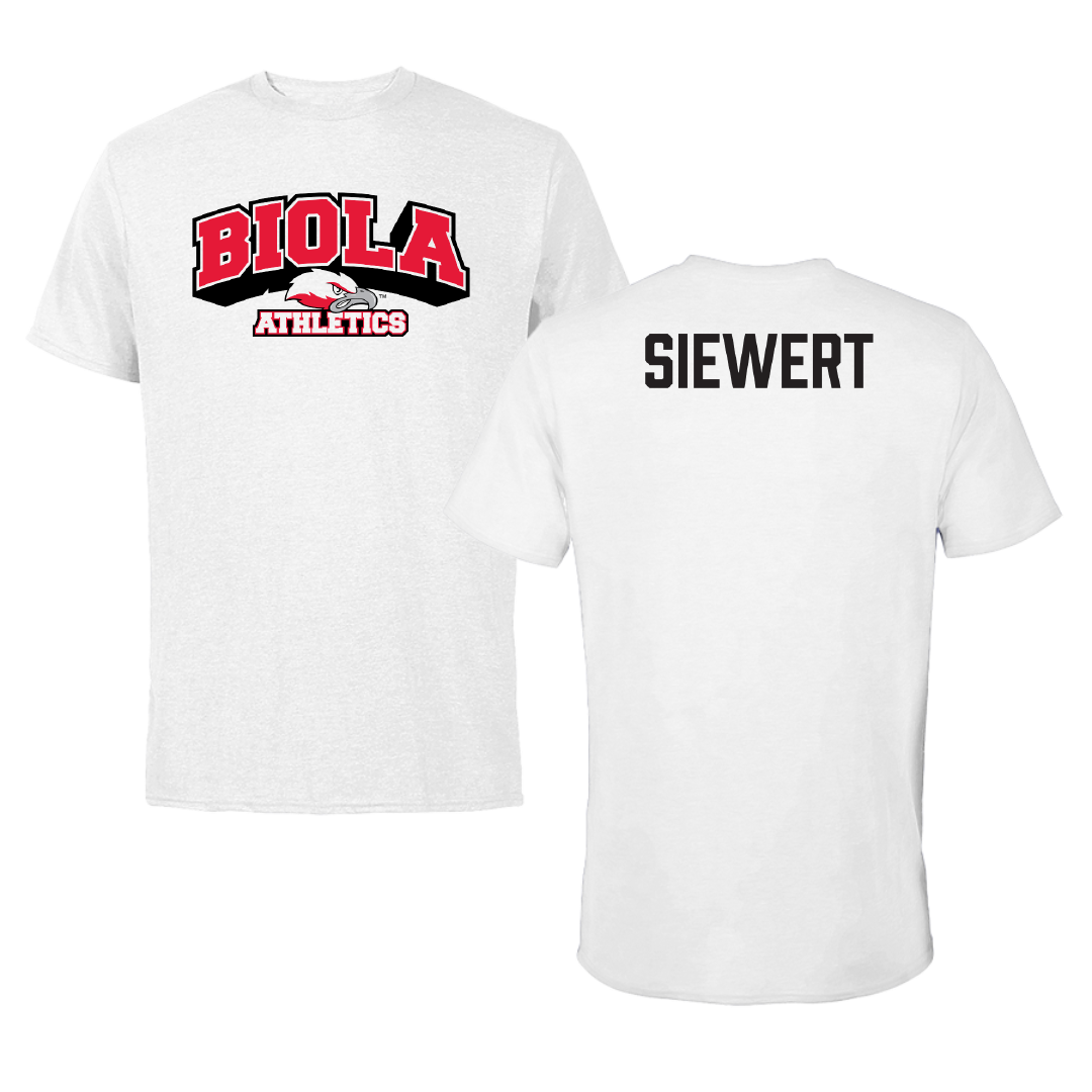 Biola University Swimming & Diving White Performance Tee - Zac Siewert