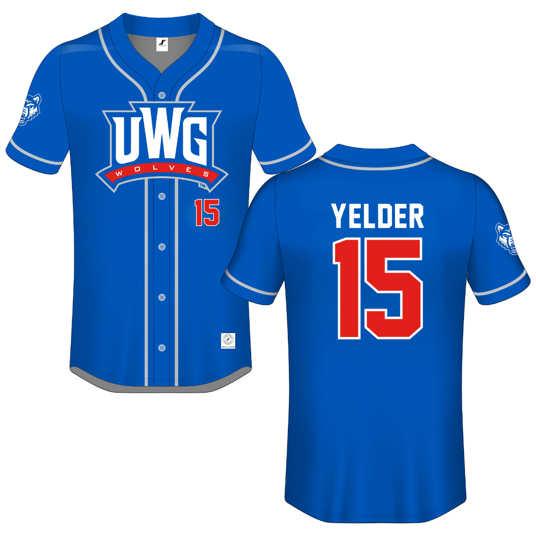 University of West Georgia Blue Button-Down Jersey - #15 Ashton Yelder