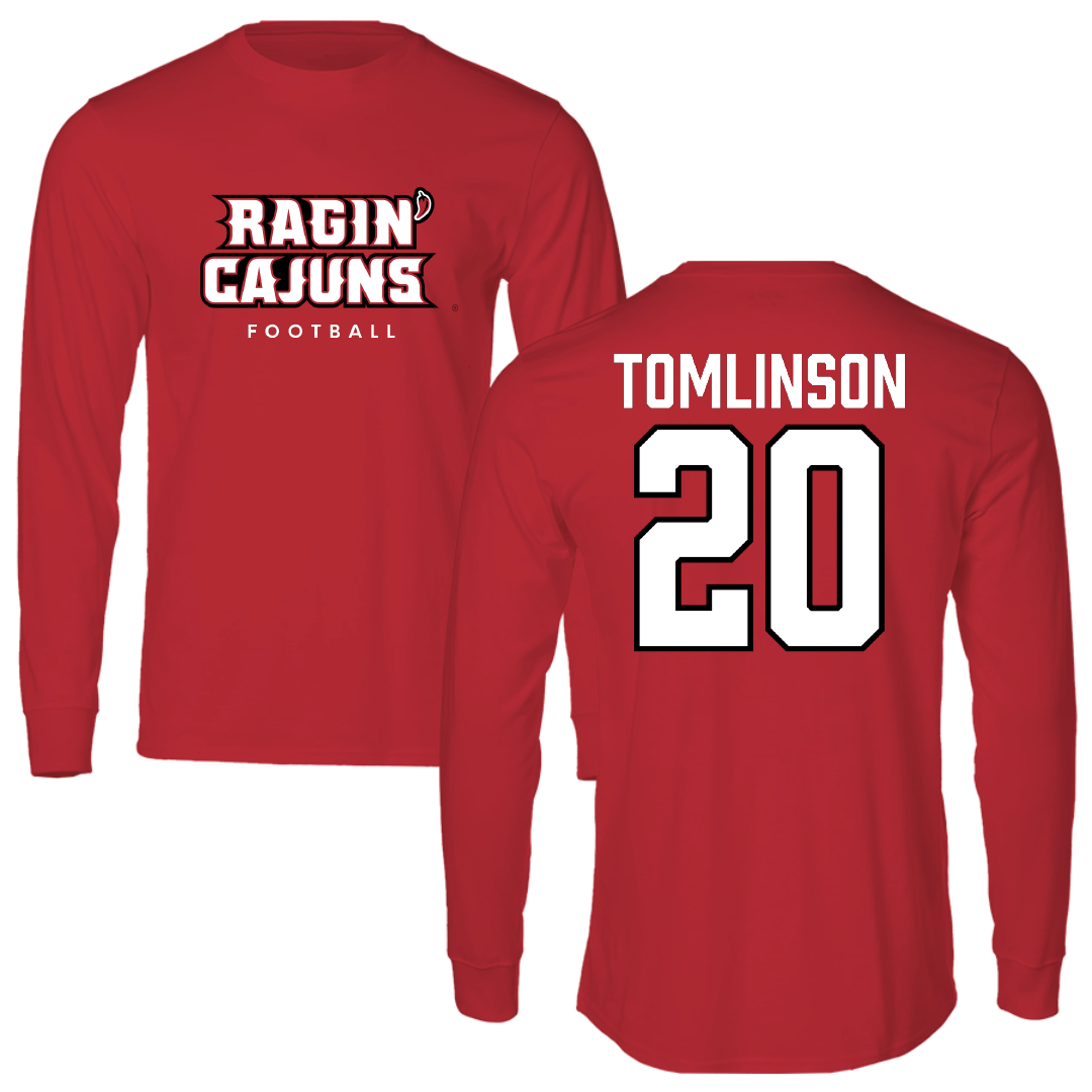 University of Louisiana at Lafayette Football Red Long Sleeve - #20 Trae Tomlinson