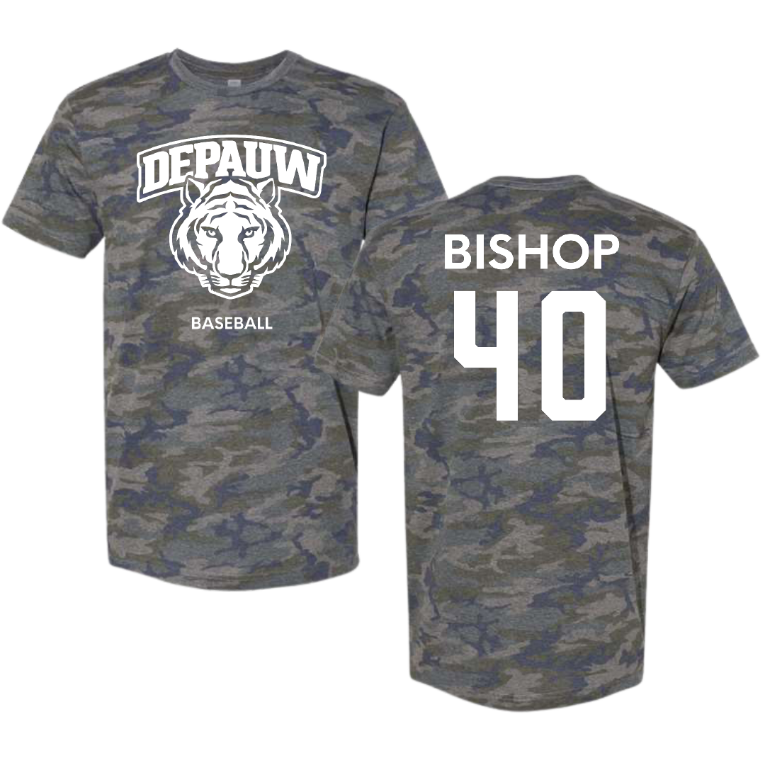 DePauw University Baseball Vintage Camo Tee - #40 Henry Bishop