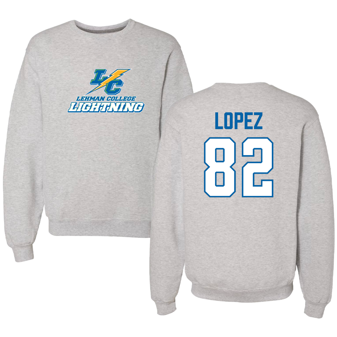 Lehman College Baseball Gray Lightning Crewneck - #82 Jefferson Lopez