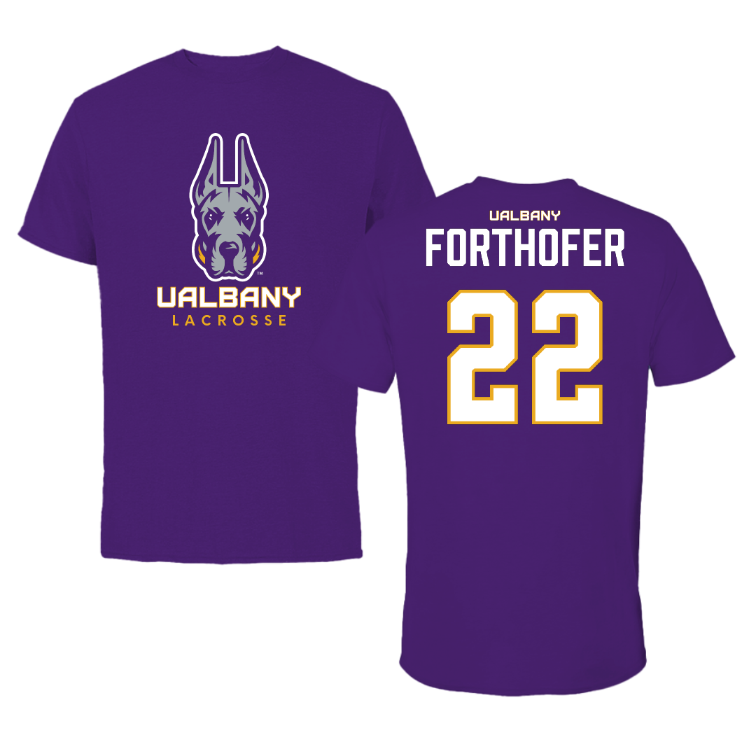 University at Albany Lacrosse Purple Tee - #22 Riley Forthofer