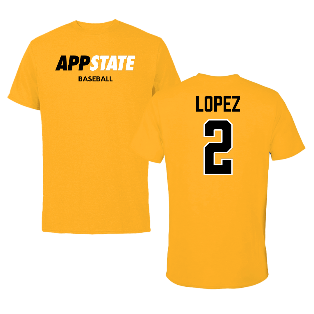 Appalachian State University Baseball Gold Performance Tee - #2 Xavier Lopez
