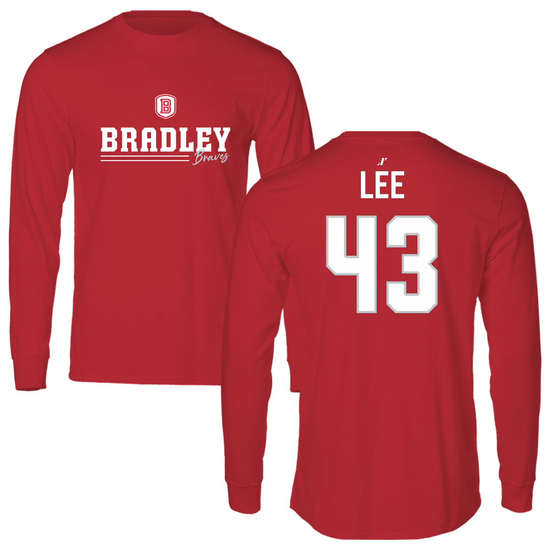 Bradley University Baseball Red General Long Sleeve - #43 Mason Lee