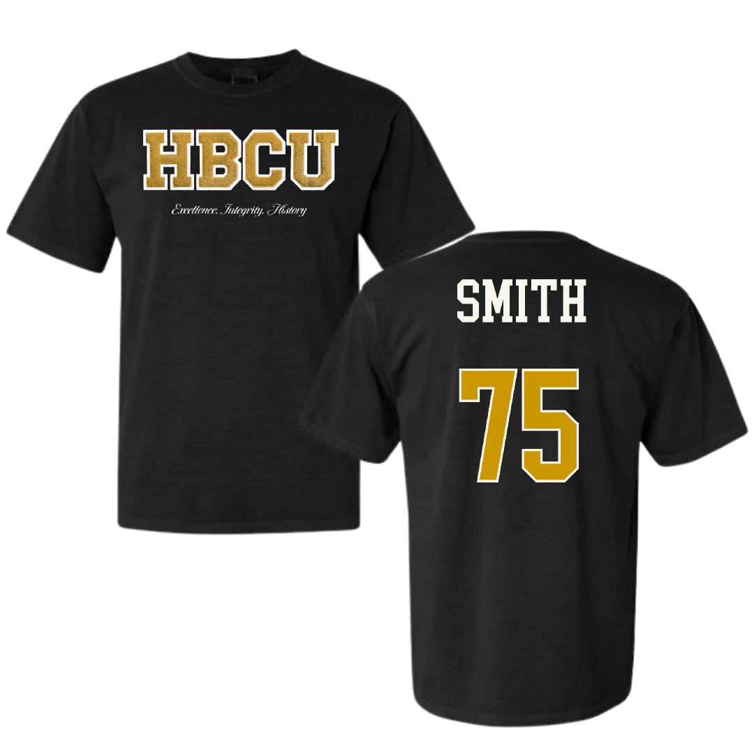 Alabama State University Football Black HBCU Varsity Comfort Colors Tee - #75 Cameron Smith