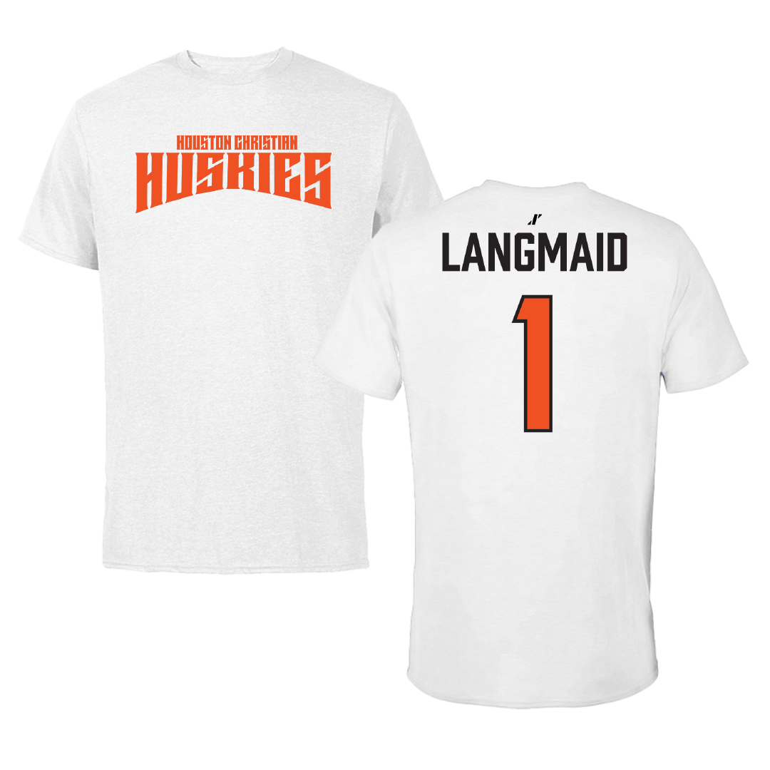 Houston Christian University Basketball White Classic Performance Tee - #1 Remi Langmaid