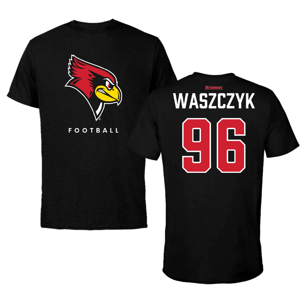 Illinois State University Football Black Tee - #96 Bryce Waszczyk