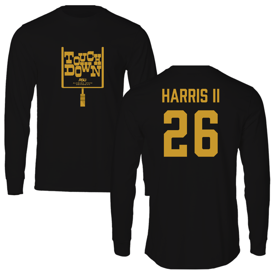 Alabama State University Football Black Touchdown Performance Long Sleeve - #26 Marcus Harris II