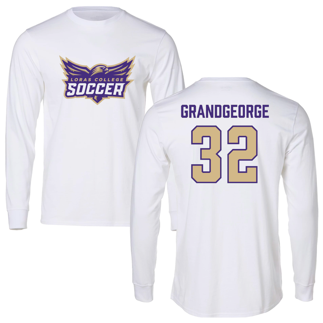 Loras College Soccer (M) White Soccer Performance Long Sleeve - #32 Lance Grandgeorge