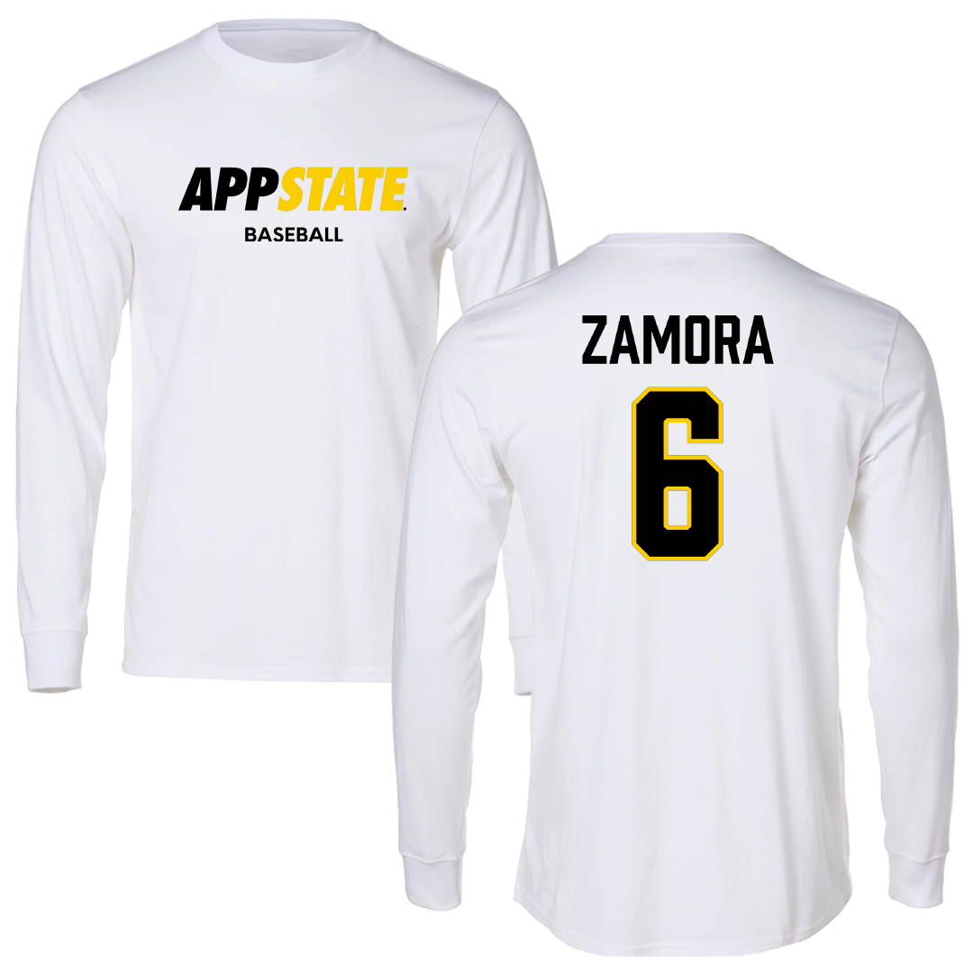 Appalachian State University Baseball White Block Long Sleeve - #6 Joseph Zamora