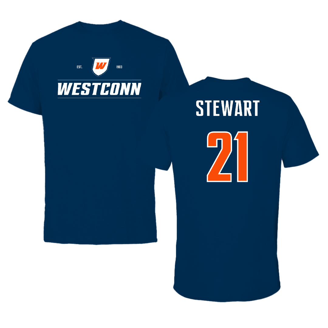 Western Connecticut State University Football Navy General Tee - #21 Aaron Stewart