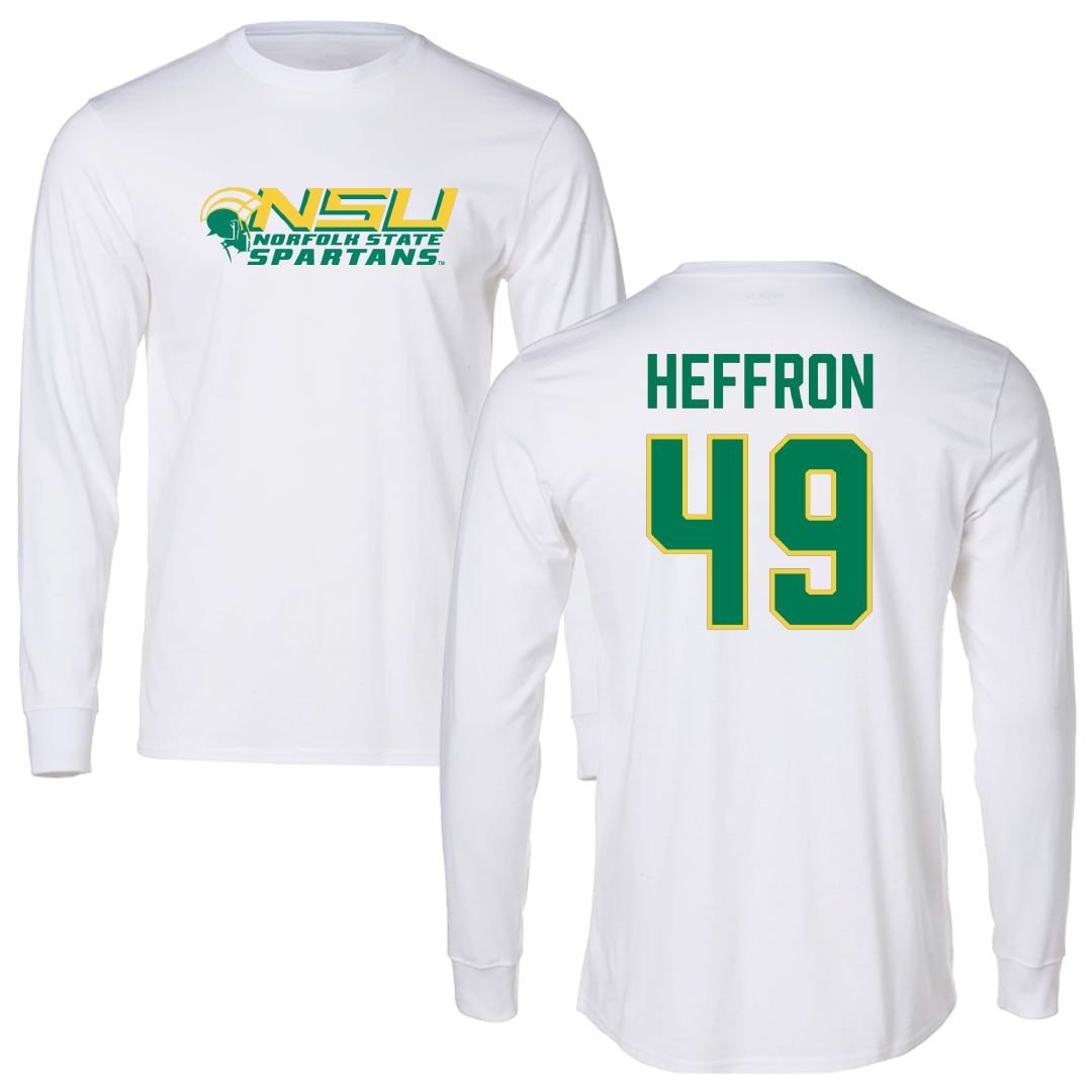 Norfolk State University Football White Performance Long Sleeve - #49 Benjamin Heffron