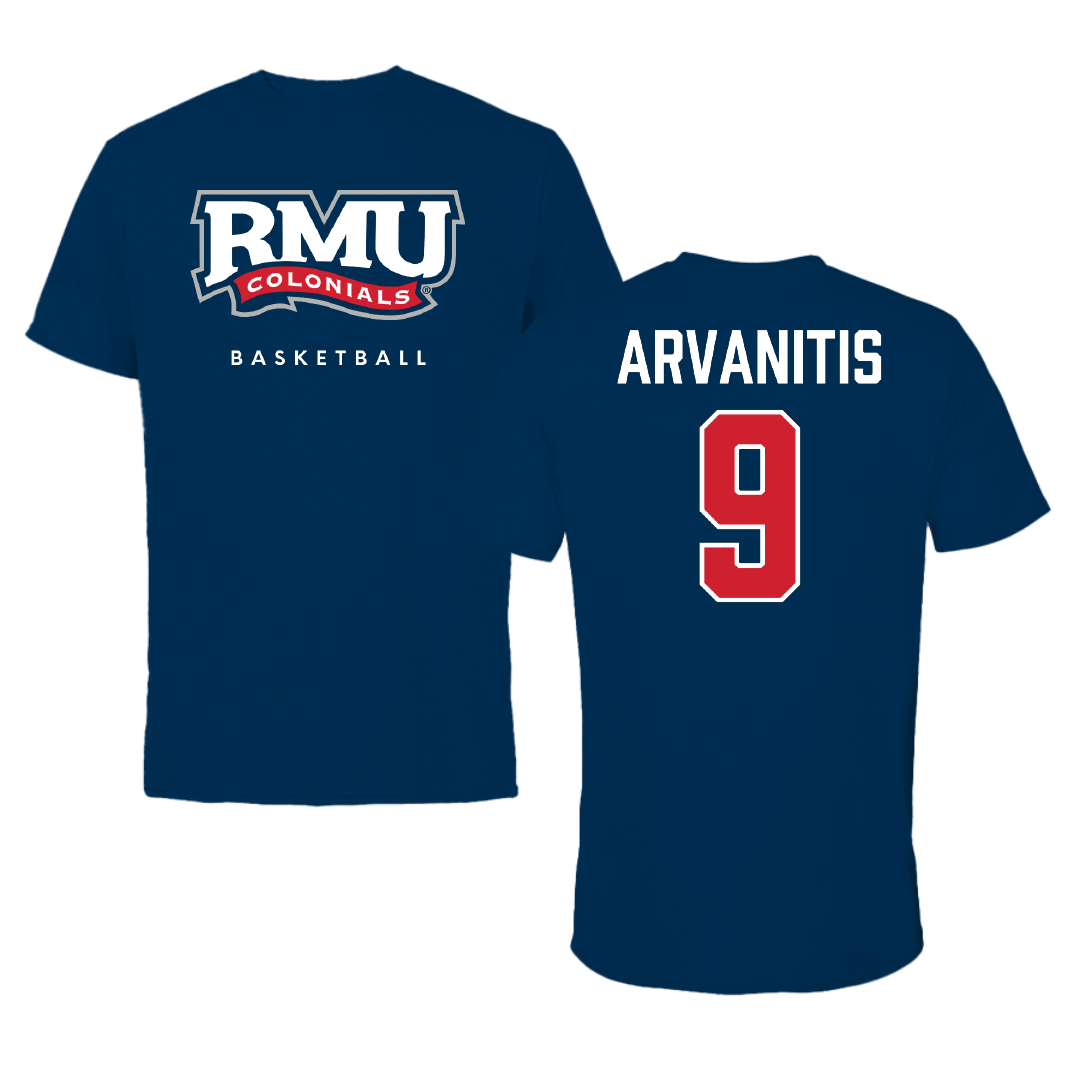 Robert Morris University Basketball (M) Navy Performance Tee - #9 Cyril Arvanitis