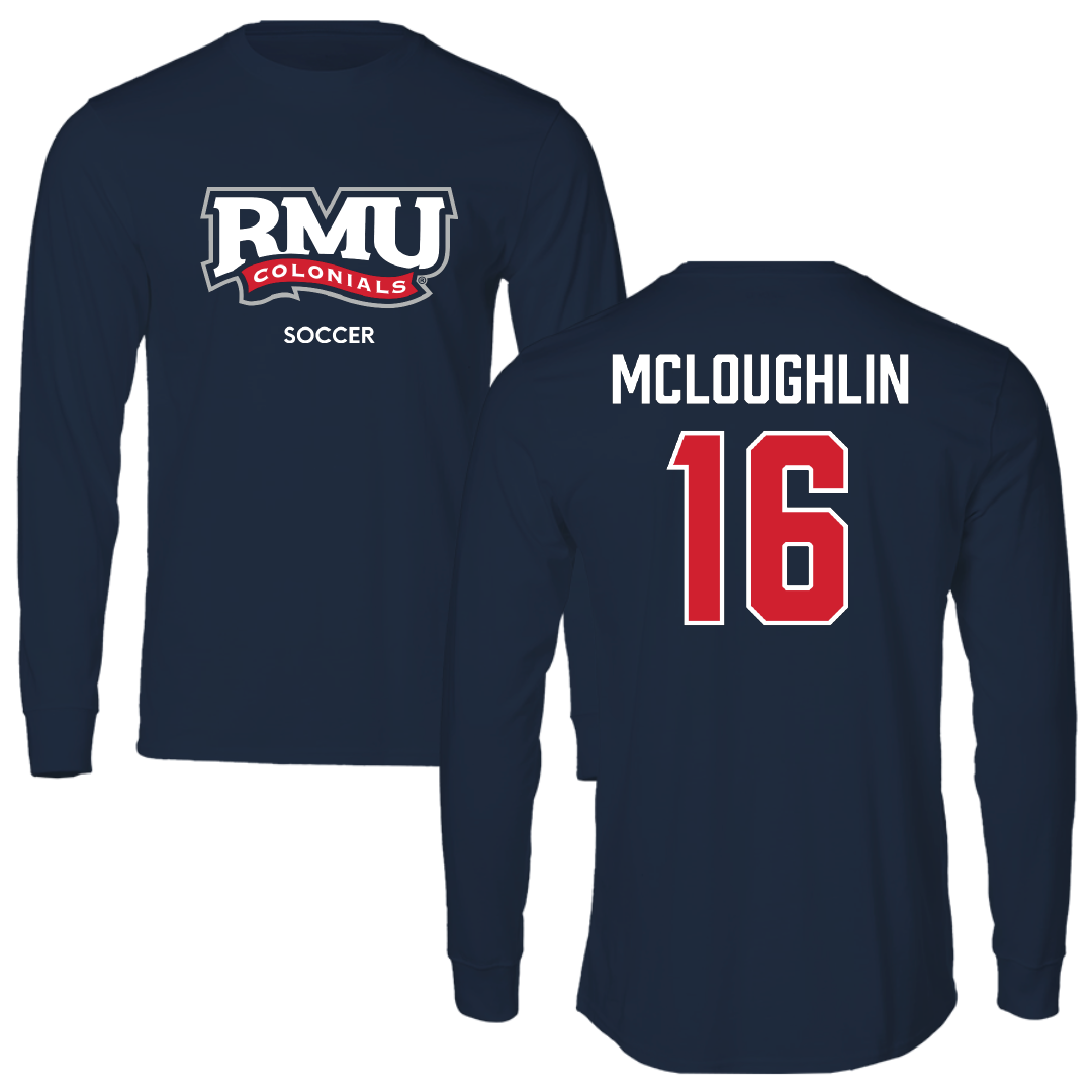 Robert Morris University Soccer (M) Navy RMU Long Sleeve - #16 Kai McLoughlin