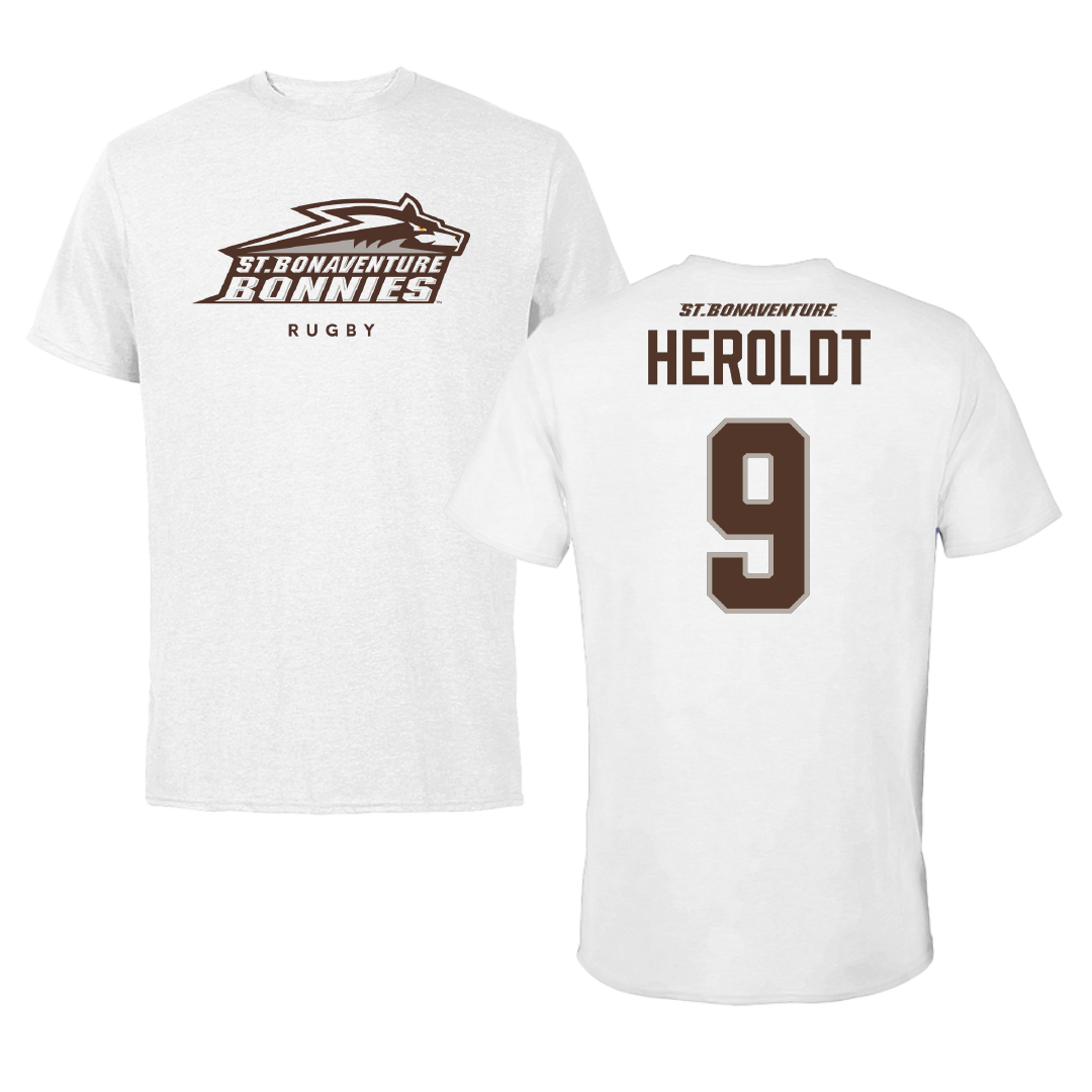 St. Bonaventure University Rugby (M) White Performance Tee - #9 Troy Heroldt