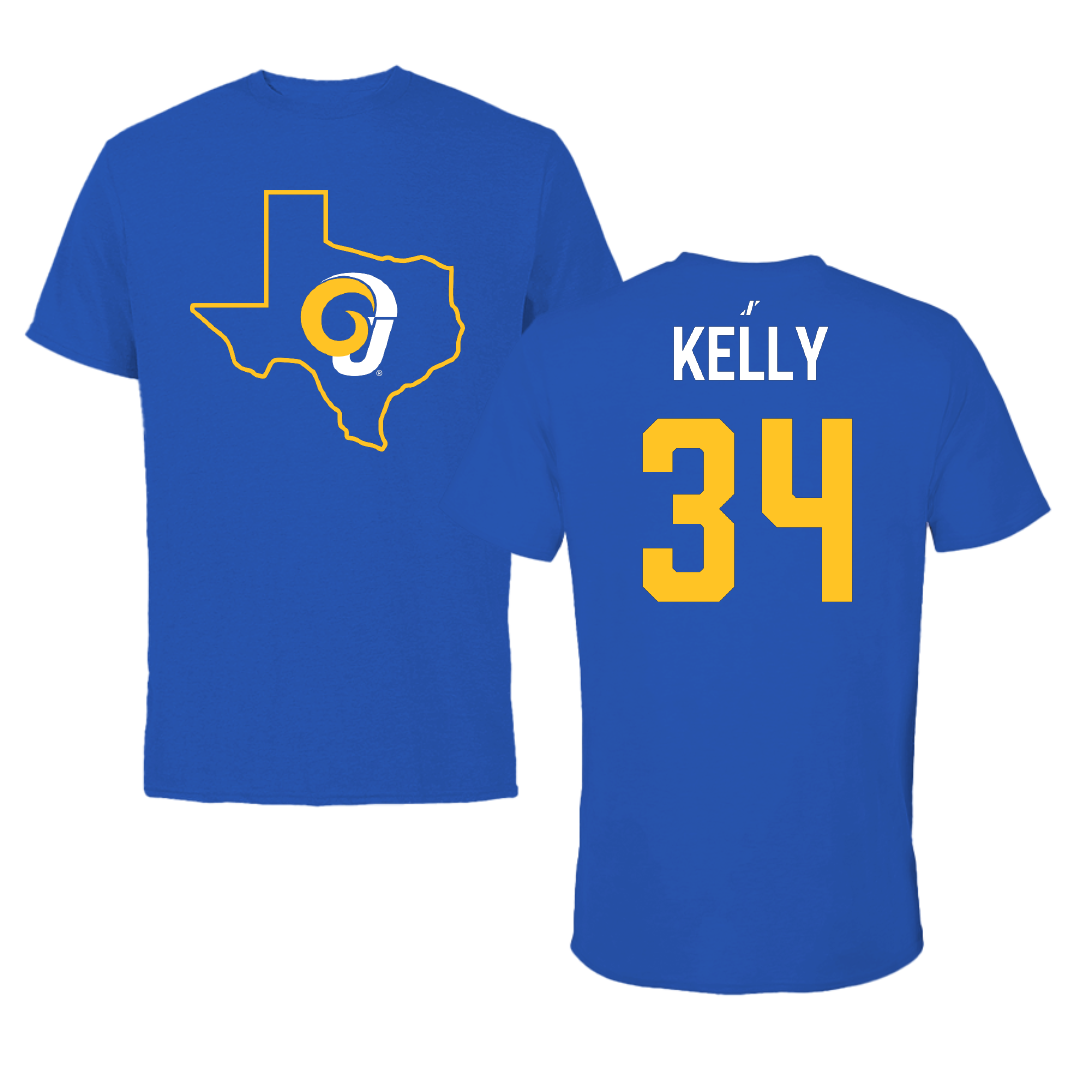 Angelo State University Baseball Blue State Performance Tee - #34 Jordan Kelly