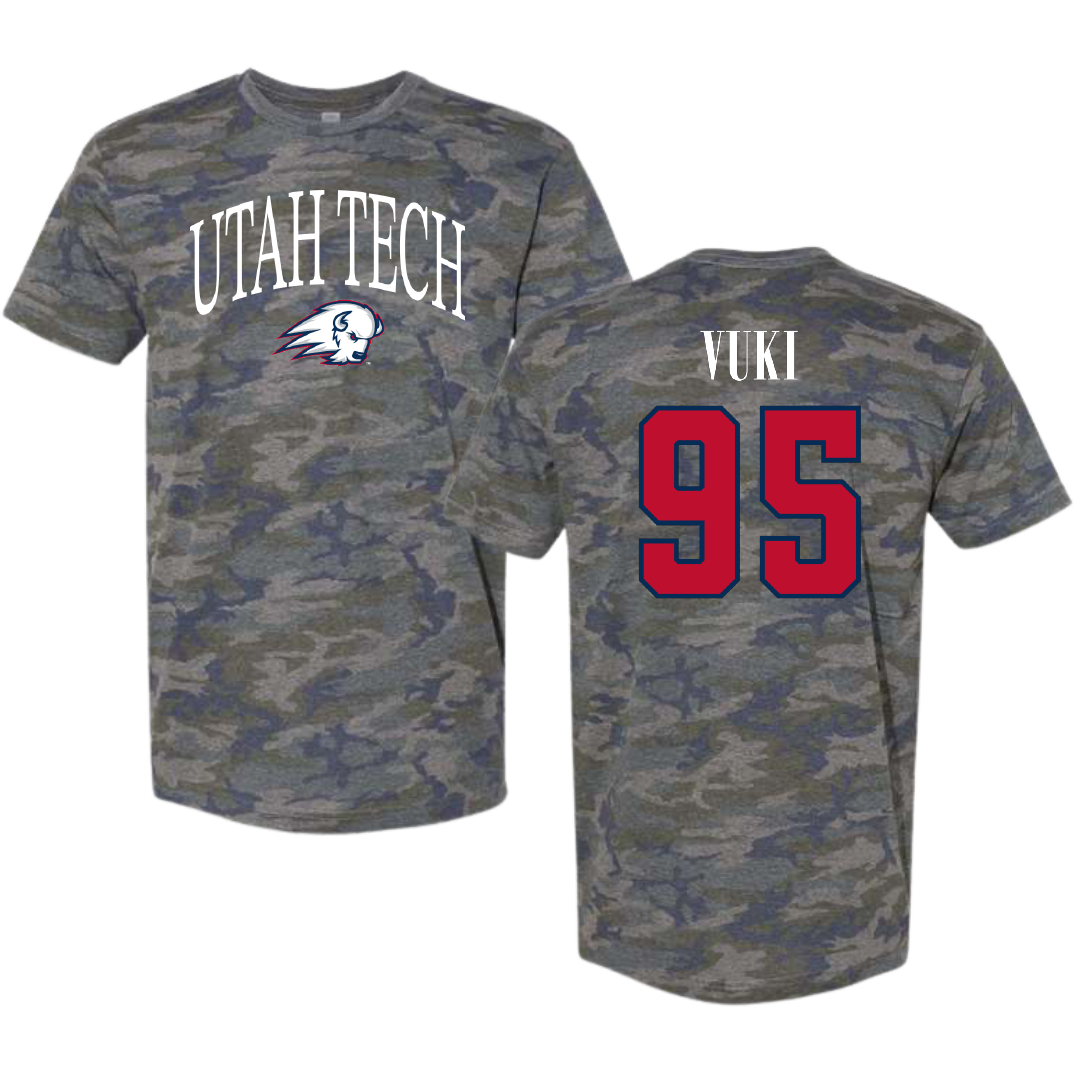 Utah Tech University Football Vintage Camo Tee - #95 Micah Vuki