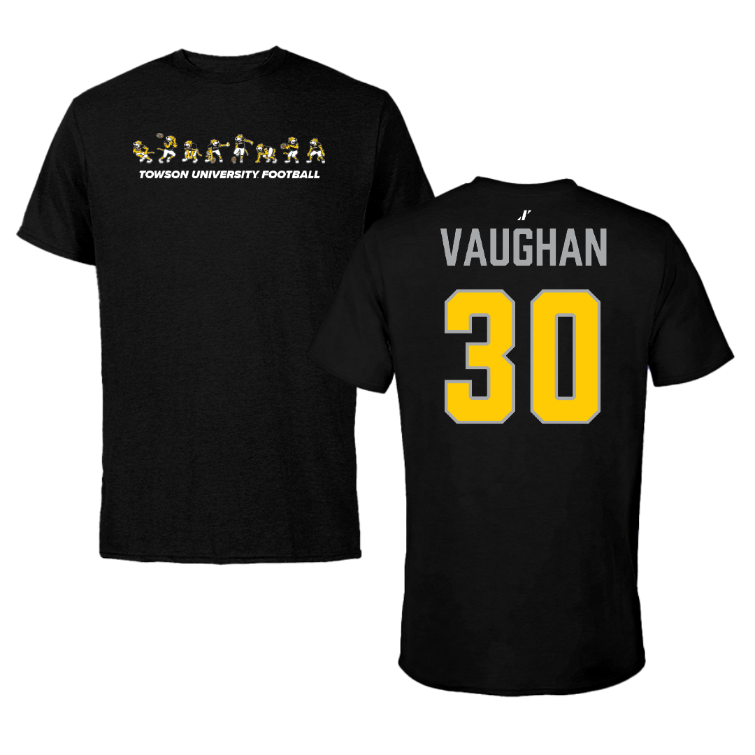 Towson University Football Black Cartoon Doc Team Performance Tee - #30 Keegan Vaughan