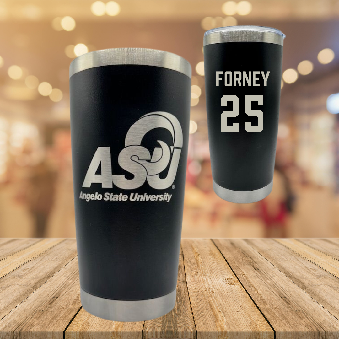 Angelo State University Softball Black Stainless Steel Tumbler - #25 Kylie Forney