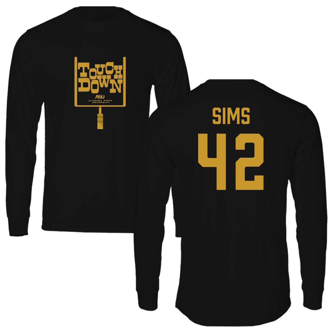 Alabama State University Football Black Touchdown Performance Long Sleeve - #42 Tashaun Sims