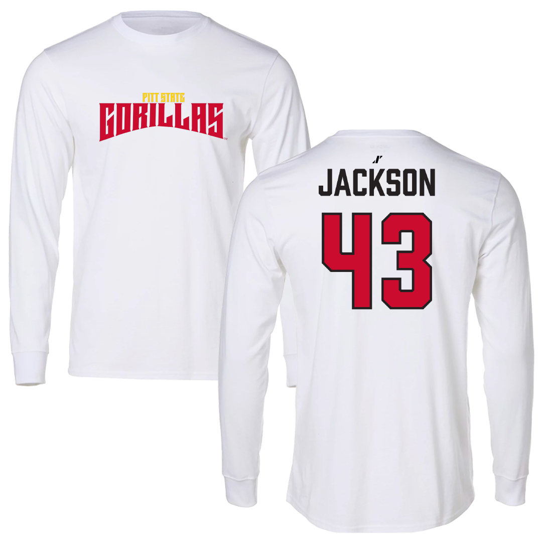 Pittsburg State University Football White Classic Performance Long Sleeve - #43 Reece Jackson