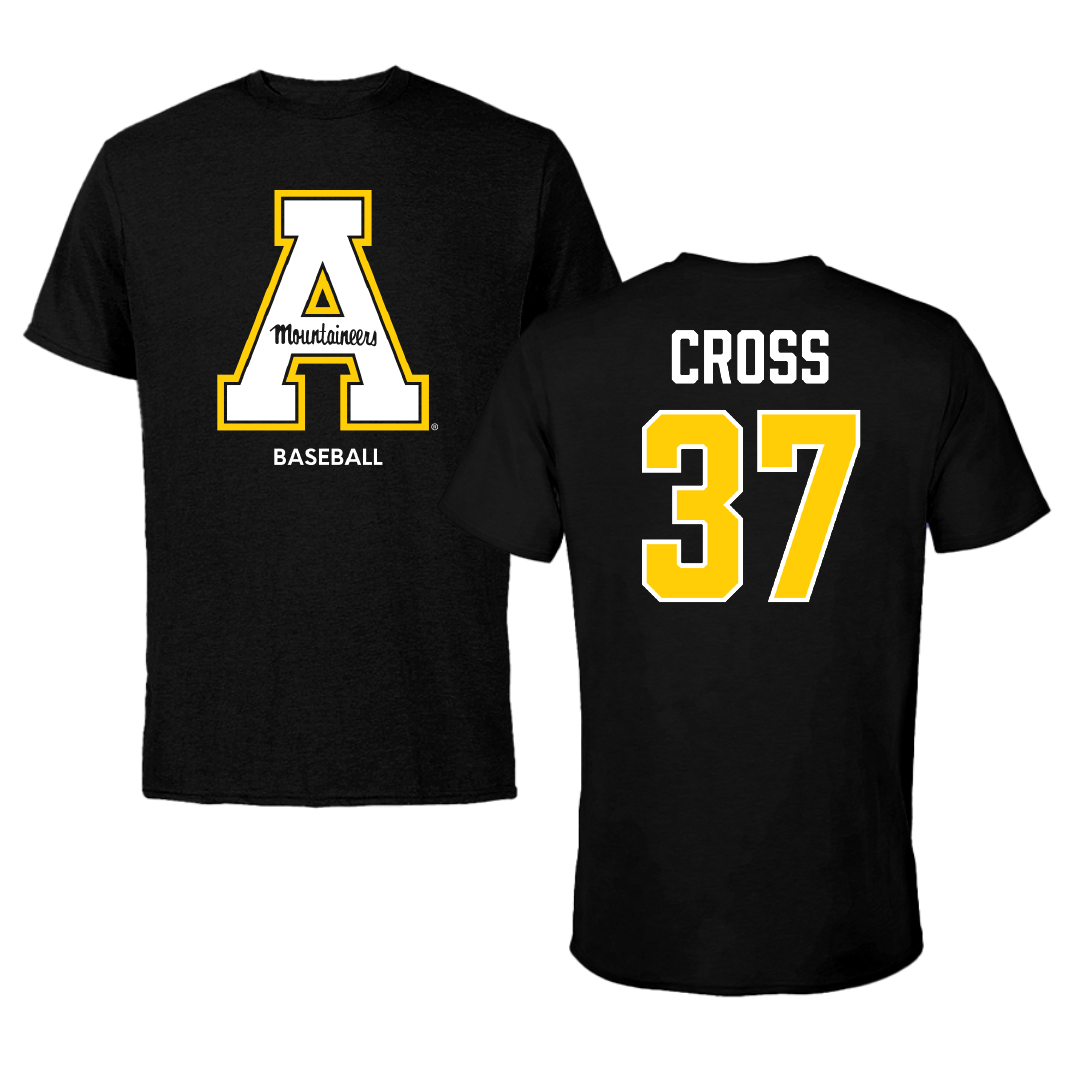 Appalachian State University Baseball Black Tee - #37 Caleb Cross