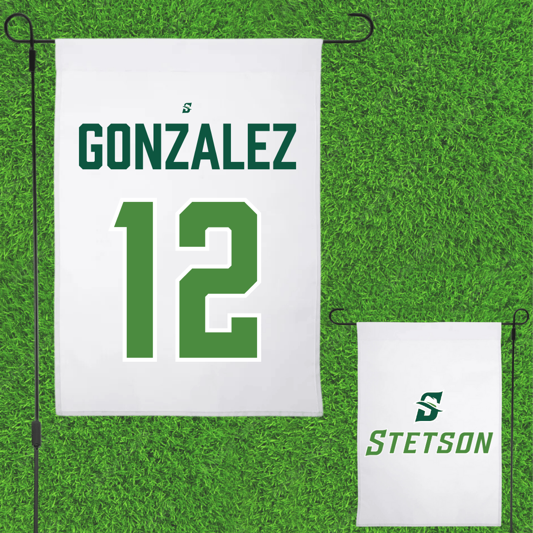 Stetson University Baseball White Garden Flag - #12 Anthony Gonzalez
