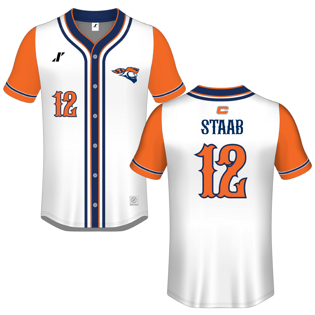 Carroll University White Button-Down Jersey - #12 Bryten Staab