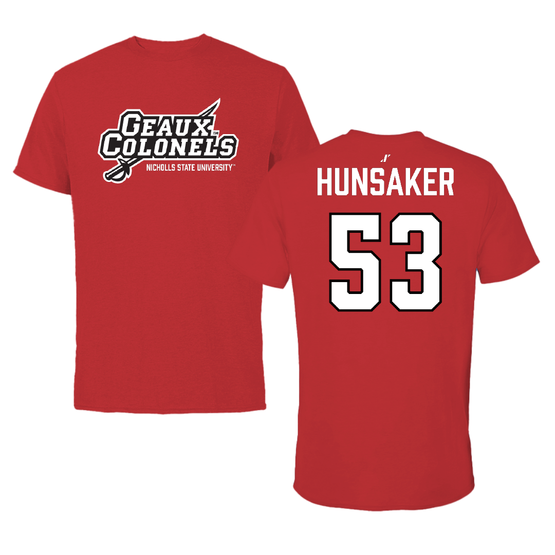 Nicholls State University Baseball Red General Performance Tee - #53 Payton Hunsaker