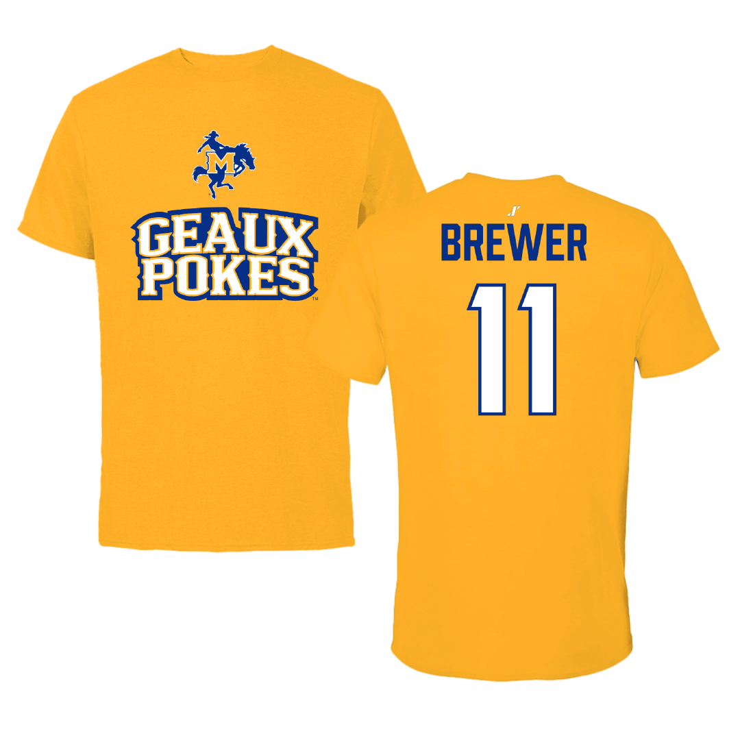 McNeese State University Basketball (M) Gold General Tee - #11 Kaleb Brewer