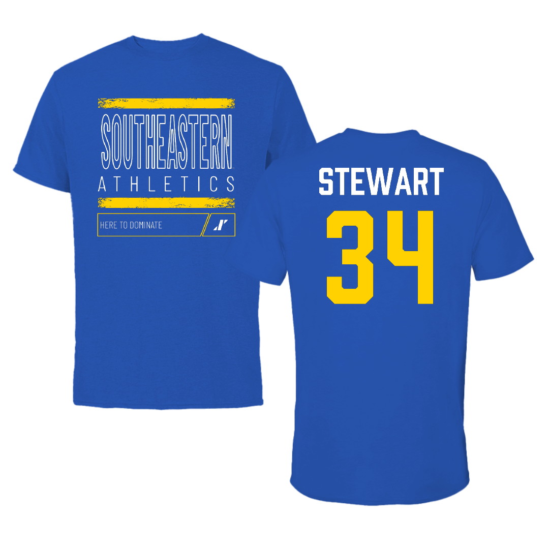 Southeastern Oklahoma State University Football Blue Dominate Performance Tee - #34 Grayson Stewart