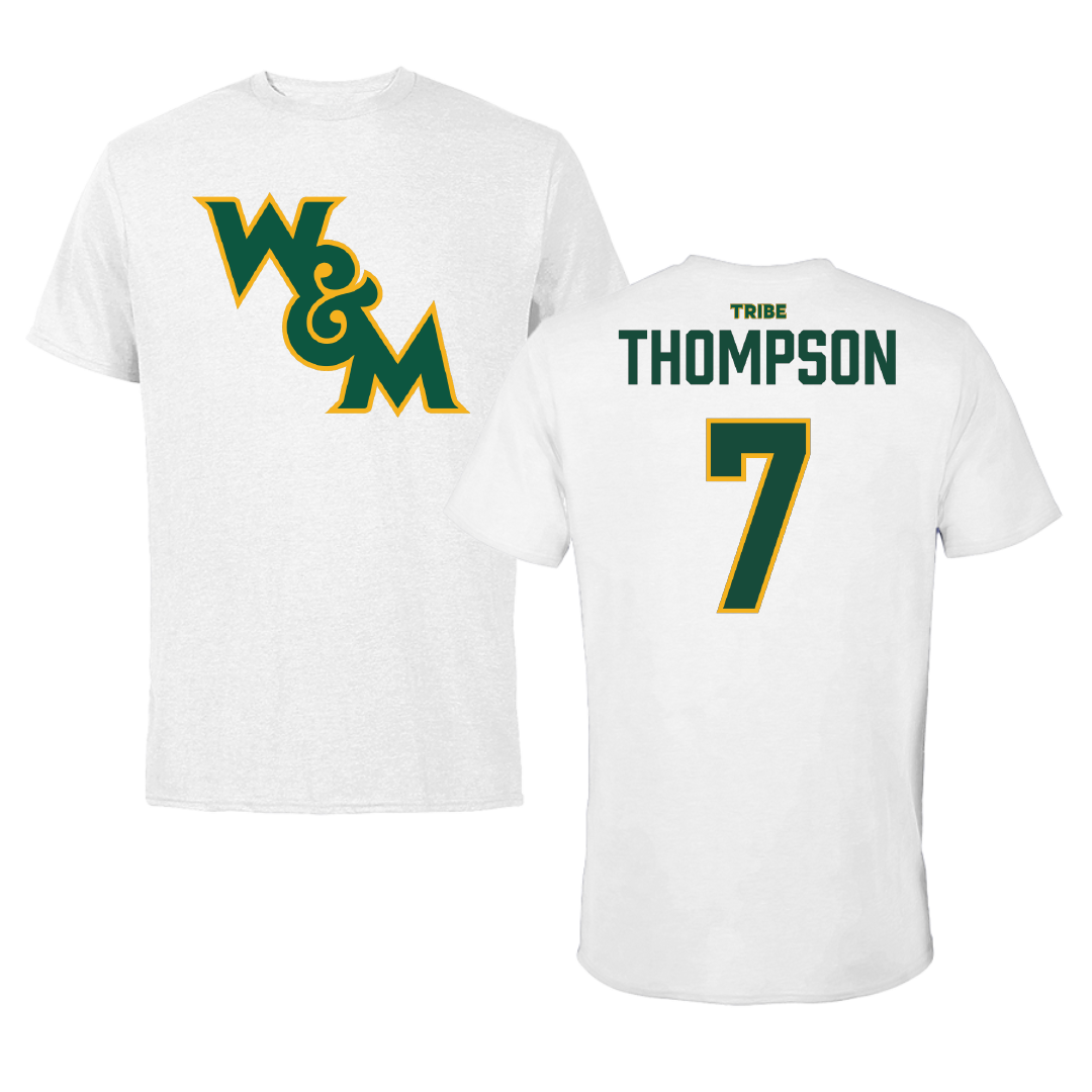 William & Mary Football White Performance Tee - #7 Deven Thompson