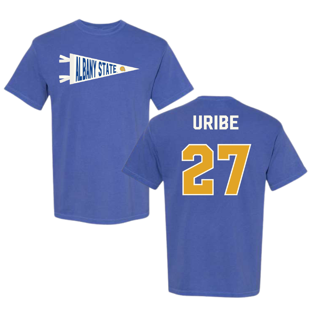 Albany State University Baseball Blue Pennant Comfort Colors Tee - #27 Mylon Uribe