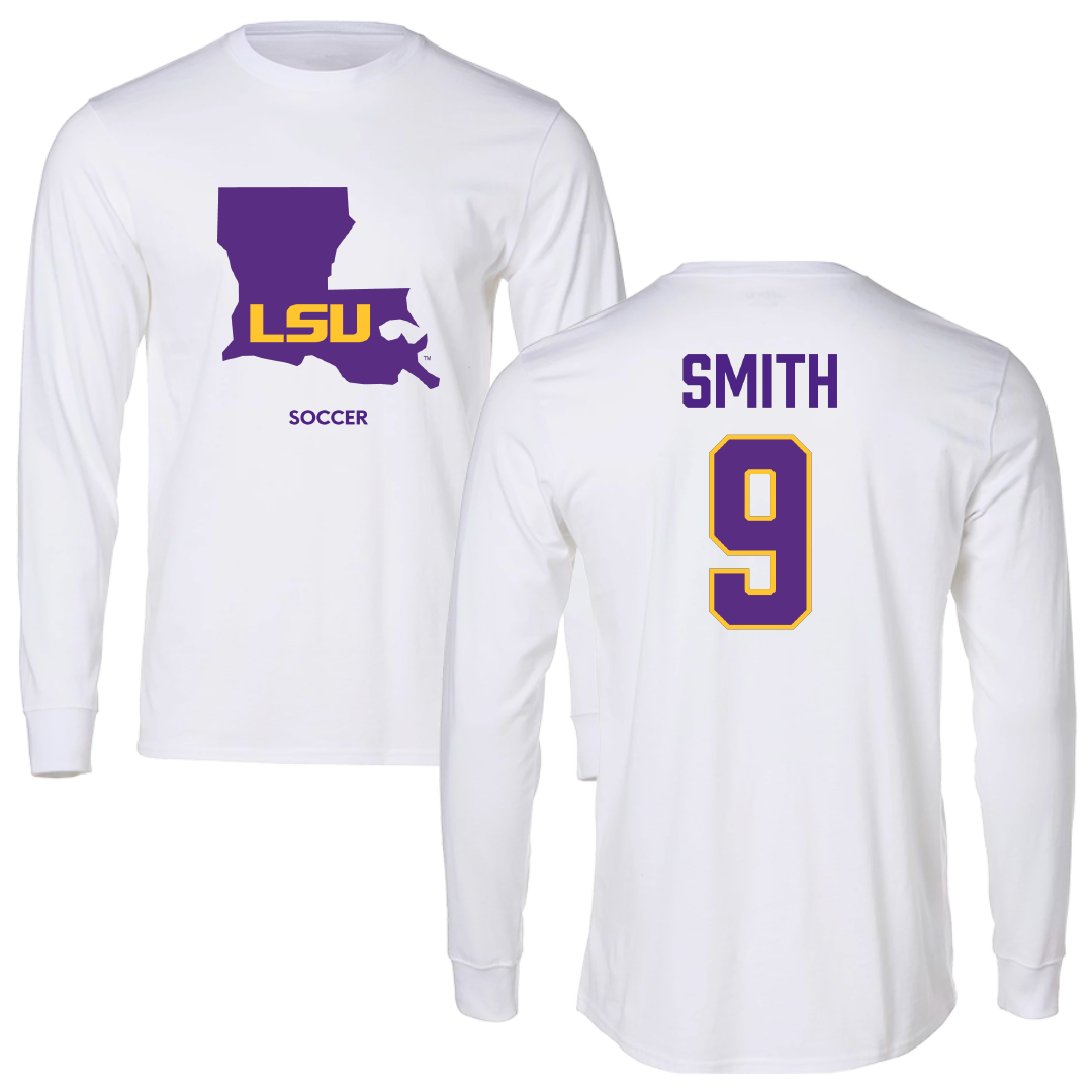 Louisiana State University Soccer (W) White Performance Long Sleeve - #9 Amy Smith